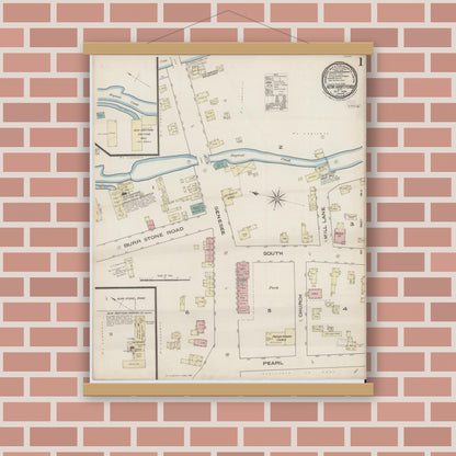 Old map wall art mockup — magnetic wood frame on brick wall — Sanborn Fire Insurance Map from New Hartford, Oneida County, New York (1885) - Complete Map Set
