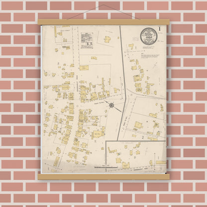 Old map wall art mockup — magnetic wood frame on brick wall — Sanborn Fire Insurance Map from Paia, Maui County, Hawaii (1914), Sheet #0001