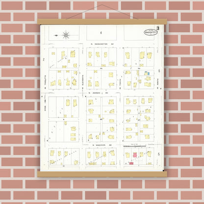 Old map wall art mockup — magnetic wood frame on brick wall — Sanborn Fire Insurance Map from Mason City, Cerro Gordo County, Iowa (1909), Sheet #0003