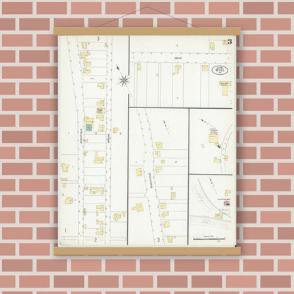 Old map wall art mockup — magnetic wood frame on brick wall — Sanborn Fire Insurance Map from Wise, Wise County, Virginia (1908), Sheet #0003