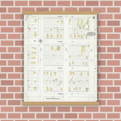 Old map wall art mockup — magnetic wood frame on brick wall — Sanborn Fire Insurance Map from Grand Rapids, Itasca County, Minnesota (1904), Sheet #0002