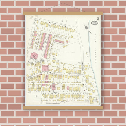 Old map wall art mockup — magnetic wood frame on brick wall — Sanborn Fire Insurance Map from Natrona, Allegheny County, Pennsylvania (1912), Sheet #0005