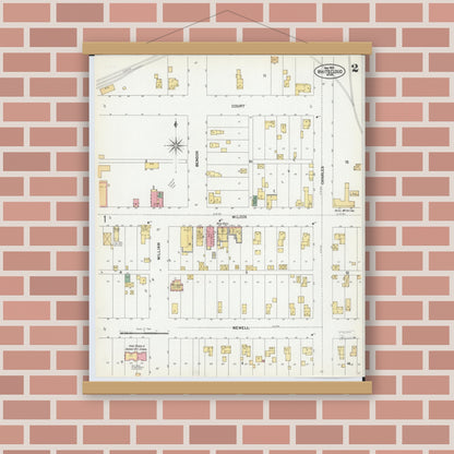 Old map wall art mockup — magnetic wood frame on brick wall — Sanborn Fire Insurance Map from White Cloud, Newaygo County, Michigan (1902), Sheet #0002