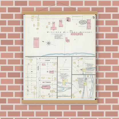 Old map wall art mockup — magnetic wood frame on brick wall — Sanborn Fire Insurance Map from Pontiac, Oakland County, Michigan (1892), Sheet #0005