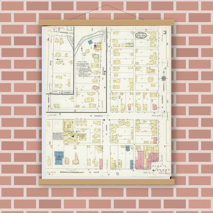Old map wall art mockup — magnetic wood frame on brick wall — Sanborn Fire Insurance Map from Galion, Crawford County, Ohio (1913), Sheet #0003