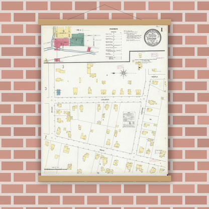 Old map wall art mockup — magnetic wood frame on brick wall — Sanborn Fire Insurance Map from Savona, Steuben County, New York (1909), Sheet #0001