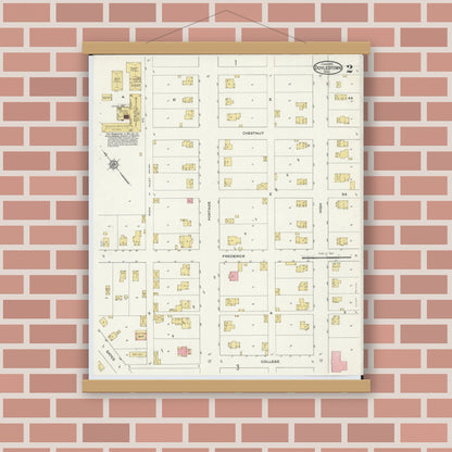 Old map wall art mockup — magnetic wood frame on brick wall — Sanborn Fire Insurance Map from Doylestown, Wayne County, Ohio (1915), Sheet #0002