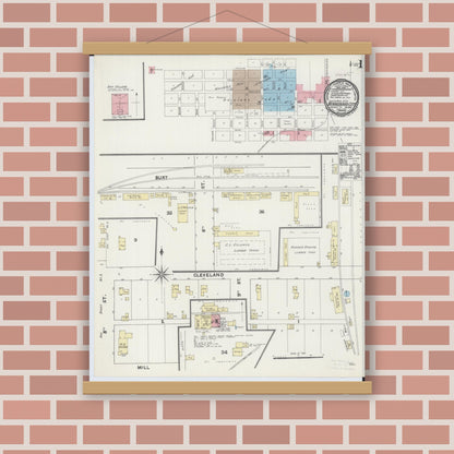 Old map wall art mockup — magnetic wood frame on brick wall — Sanborn Fire Insurance Map from Winnebago, Faribault County, Minnesota (1891) - Complete Map Set