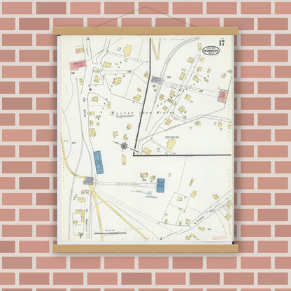 Old map wall art mockup — magnetic wood frame on brick wall — Sanborn Fire Insurance Map from Ironwood, Gogebic County, Michigan (1921), Sheet #0017