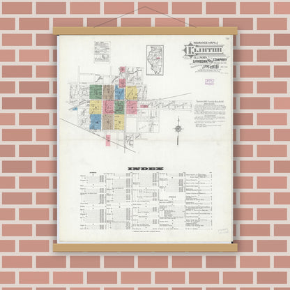 Old map wall art mockup — magnetic wood frame on brick wall — Sanborn Fire Insurance Map from Clinton, De Witt County, Illinois (1916) - Complete Map Set