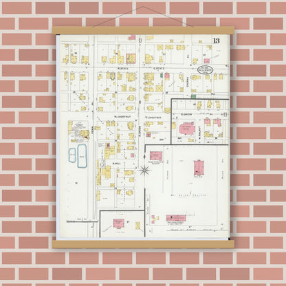Old map wall art mockup — magnetic wood frame on brick wall — Sanborn Fire Insurance Map from Alliance, Stark County, Ohio (1904), Sheet #0013