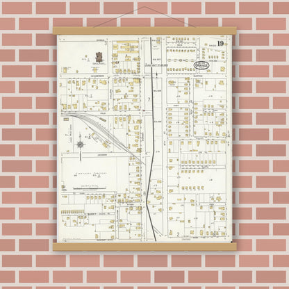 Old map wall art mockup — magnetic wood frame on brick wall — Sanborn Fire Insurance Map from Orange, Orange County, Texas (1919), Sheet #0019
