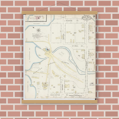 Old map wall art mockup — magnetic wood frame on brick wall — Sanborn Fire Insurance Map from Ashland, Ashland County, Wisconsin (1886), Sheet #0009