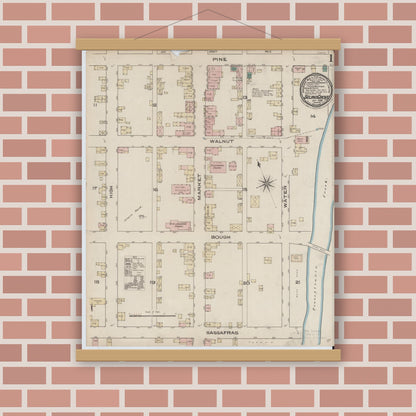 Old map wall art mockup — magnetic wood frame on brick wall — Sanborn Fire Insurance Map from Selins Grove, Snyder County, Pennsylvania (1885) - Complete Map Set