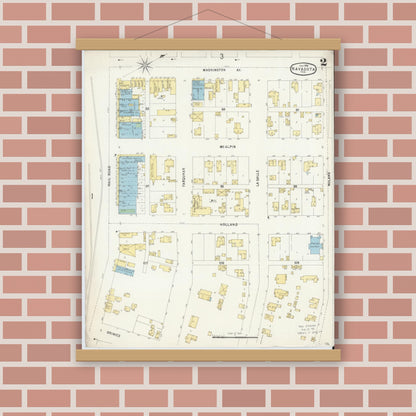 Old map wall art mockup — magnetic wood frame on brick wall — Sanborn Fire Insurance Map from Navasota, Grimes County, Texas (1896), Sheet #0002