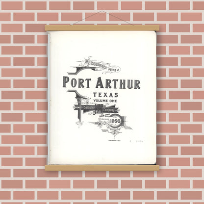 Old map wall art mockup — magnetic wood frame on brick wall — Sanborn Fire Insurance Map from Port Arthur, Jefferson County, Texas (1956) - Complete Map Set