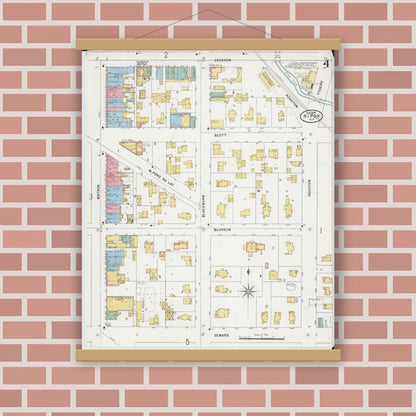 Old map wall art mockup — magnetic wood frame on brick wall — Sanborn Fire Insurance Map from Ripon, Fond du Lac County, Wisconsin (1898), Sheet #0004