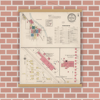 Old map wall art mockup — magnetic wood frame on brick wall — Sanborn Fire Insurance Map from Byesville, Guernsey County, Ohio (1922) - Complete Map Set