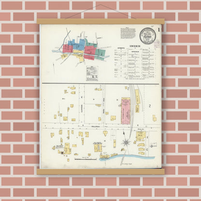 Old map wall art mockup — magnetic wood frame on brick wall — Sanborn Fire Insurance Map from Adams, Jefferson County, New York (1906) - Complete Map Set