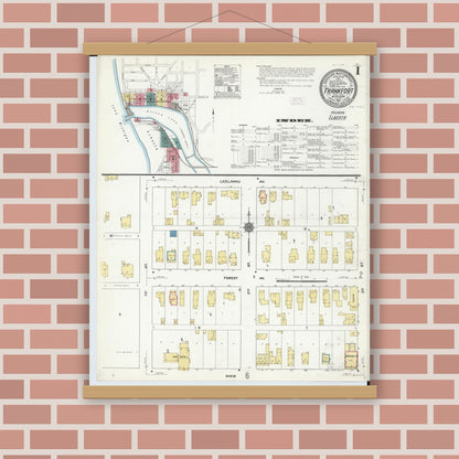 Old map wall art mockup — magnetic wood frame on brick wall — Sanborn Fire Insurance Map from Frankfort, Benzie County, Michigan (1911) - Complete Map Set