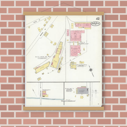 Old map wall art mockup — magnetic wood frame on brick wall — Sanborn Fire Insurance Map from Washington, Washington County, Pennsylvania (1909), Sheet #0042