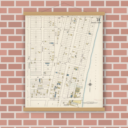 Old map wall art mockup — magnetic wood frame on brick wall — Sanborn Fire Insurance Map from Miami Beach, Dade County, Florida (1921), Sheet #0002