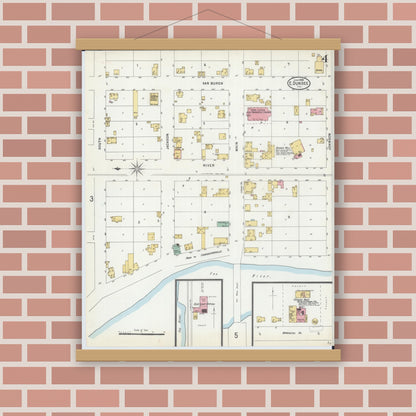 Old map wall art mockup — magnetic wood frame on brick wall — Sanborn Fire Insurance Map from Dundee, Kane County, Illinois (1898), Sheet #0004