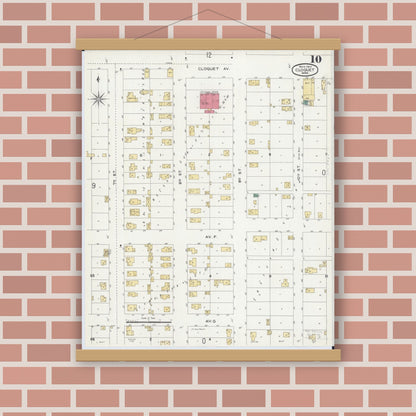 Old map wall art mockup — magnetic wood frame on brick wall — Sanborn Fire Insurance Map from Cloquet, Carlton County, Minnesota (1901), Sheet #0010