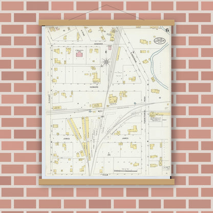 Old map wall art mockup — magnetic wood frame on brick wall — Sanborn Fire Insurance Map from Lapeer, Lapeer County, Michigan (1898), Sheet #0006