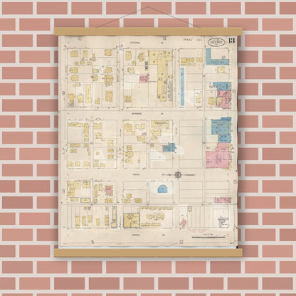 Old map wall art mockup — magnetic wood frame on brick wall — Sanborn Fire Insurance Map from Calexico, Imperial County, California (1949), Sheet #0013