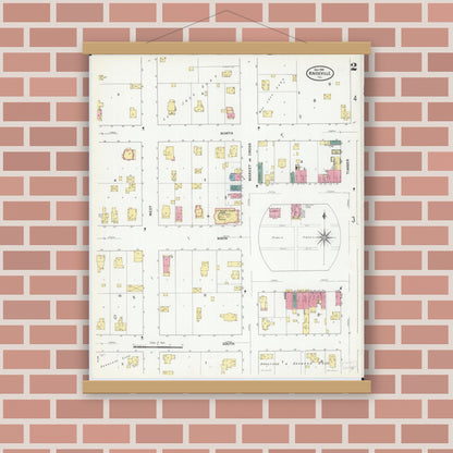 Old map wall art mockup — magnetic wood frame on brick wall — Sanborn Fire Insurance Map from Knoxville, Knox County, Illinois (1909), Sheet #0002