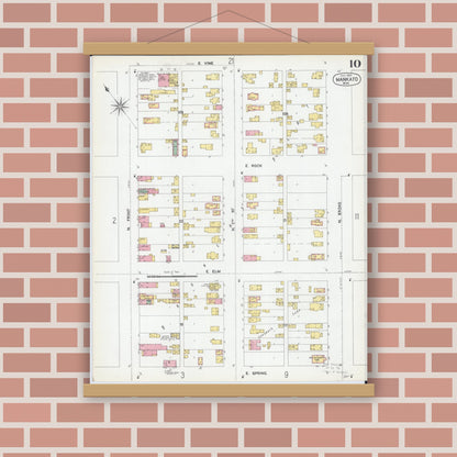 Old map wall art mockup — magnetic wood frame on brick wall — Sanborn Fire Insurance Map from Mankato, Blue Earth County, Minnesota (1900), Sheet #0010