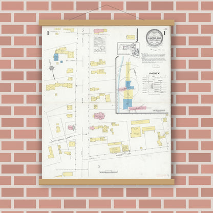 Old map wall art mockup — magnetic wood frame on brick wall — Sanborn Fire Insurance Map from Sunderland, Franklin County, Massachusetts (1915), Sheet #0005