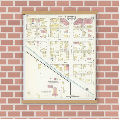 Old map wall art mockup — magnetic wood frame on brick wall — Sanborn Fire Insurance Map from McConnelsville, Morgan County, Ohio (1911), Sheet #0003