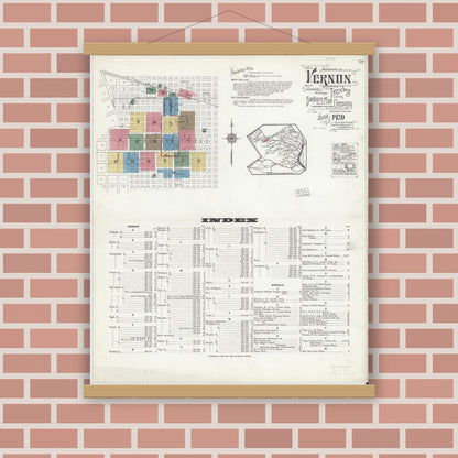 Old map wall art mockup — magnetic wood frame on brick wall — Sanborn Fire Insurance Map from Vernon, Wilbarger County, Texas (1920) - Complete Map Set