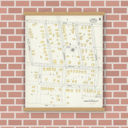 Old map wall art mockup — magnetic wood frame on brick wall — Sanborn Fire Insurance Map from Nyack, Rockland County, New York. (1903), Sheet #0008