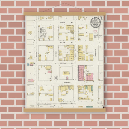 Old map wall art mockup — magnetic wood frame on brick wall — Sanborn Fire Insurance Map from Bartow, Polk County, Florida (1895) - Complete Map Set