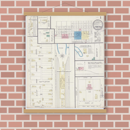 Old map wall art mockup — magnetic wood frame on brick wall — Sanborn Fire Insurance Map from Cameron, Clinton County, Missouri (1885) - Complete Map Set