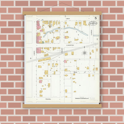 Old map wall art mockup — magnetic wood frame on brick wall — Sanborn Fire Insurance Map from Wilmington, Clinton County, Ohio (1900), Sheet #0005