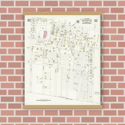 Old map wall art mockup — magnetic wood frame on brick wall — Sanborn Fire Insurance Map from Pleasantville, Atlantic County, New Jersey (1924), Sheet #0012