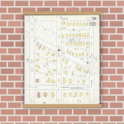 Old map wall art mockup — magnetic wood frame on brick wall — Sanborn Fire Insurance Map from Pekin, Tazewell County, Illinois (1916), Sheet #0022