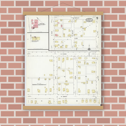 Old map wall art mockup — magnetic wood frame on brick wall — Sanborn Fire Insurance Map from Orrville, Wayne County, Ohio (1911), Sheet #0009