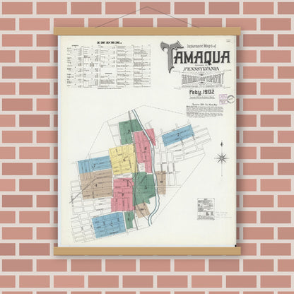 Old map wall art mockup — magnetic wood frame on brick wall — Sanborn Fire Insurance Map from Tamaqua, Schuylkill County, Pennsylvania (1902) - Complete Map Set