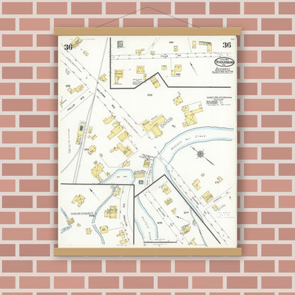 Old map wall art mockup — magnetic wood frame on brick wall — Sanborn Fire Insurance Map from Stroudsburg, Monroe County, Pennsylvania (1923), Sheet #0036