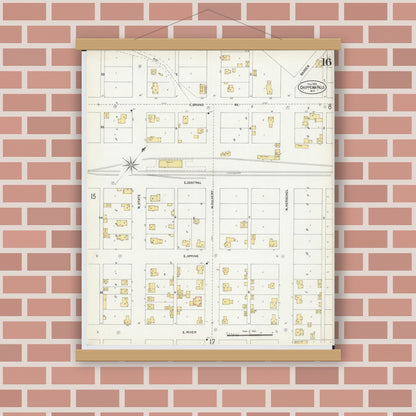 Old map wall art mockup — magnetic wood frame on brick wall — Sanborn Fire Insurance Map from Chippewa Falls, Chippewa County, Wisconsin (1903), Sheet #0016
