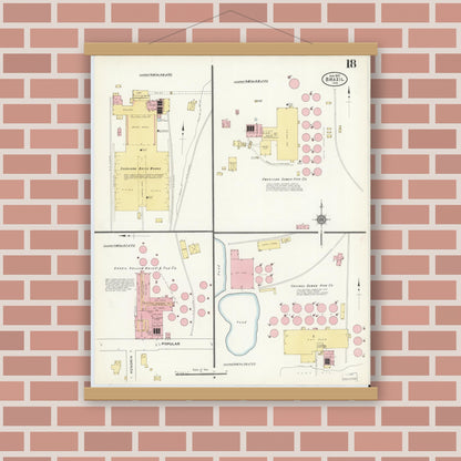 Old map wall art mockup — magnetic wood frame on brick wall — Sanborn Fire Insurance Map from Brazil, Clay County, Indiana (1910), Sheet #0018