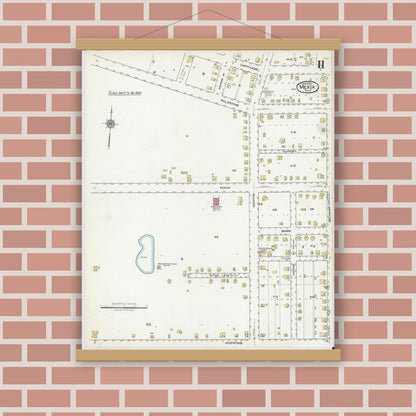 Old map wall art mockup — magnetic wood frame on brick wall — Sanborn Fire Insurance Map from Mexia, Limestone County, Texas (1921), Sheet #0011