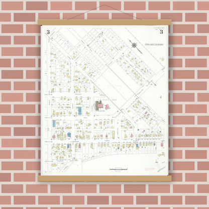 Old map wall art mockup — magnetic wood frame on brick wall — Sanborn Fire Insurance Map from Flat Rock, Wayne County, Michigan (1941), Sheet #0003