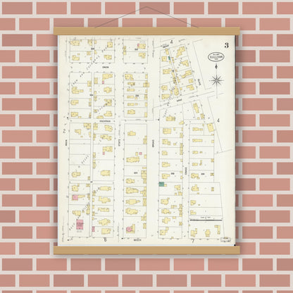 Old map wall art mockup — magnetic wood frame on brick wall — Sanborn Fire Insurance Map from Sullivan, Sullivan County, Indiana (1907), Sheet #0003