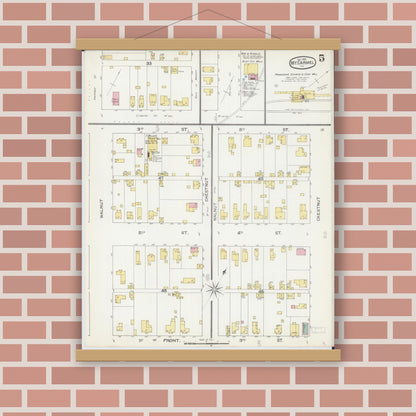 Old map wall art mockup — magnetic wood frame on brick wall — Sanborn Fire Insurance Map from Mount Carmel, Wabash County, Illinois (1892), Sheet #0005